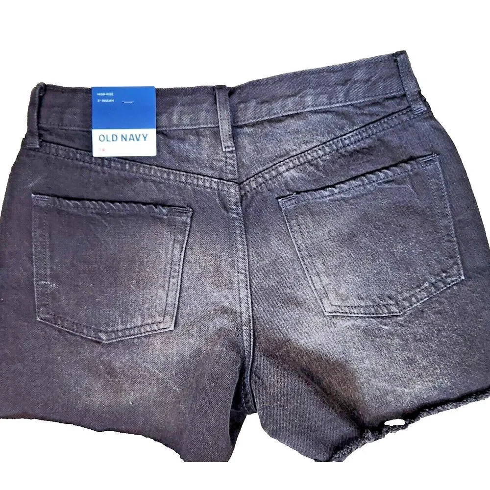 Old Navy Girls sz 14 Black Wash Denim‎ Shorts Distressed Frayed Hem NEW